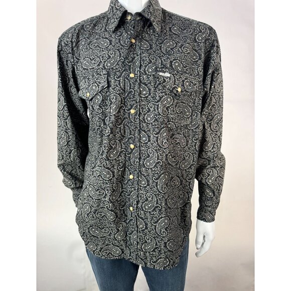 Cowboy Hardware Mens Paisley Long Sleeve Button-Up Shirt M Black White 100% Cott - Picture 16 of 16